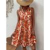 Elegant Sleeveless V Neck Floral Print Boho Mini Dress Summer Ruffle A Line Party Tank Dress Large Size Women Casual Loose Oversize Beach Sundress