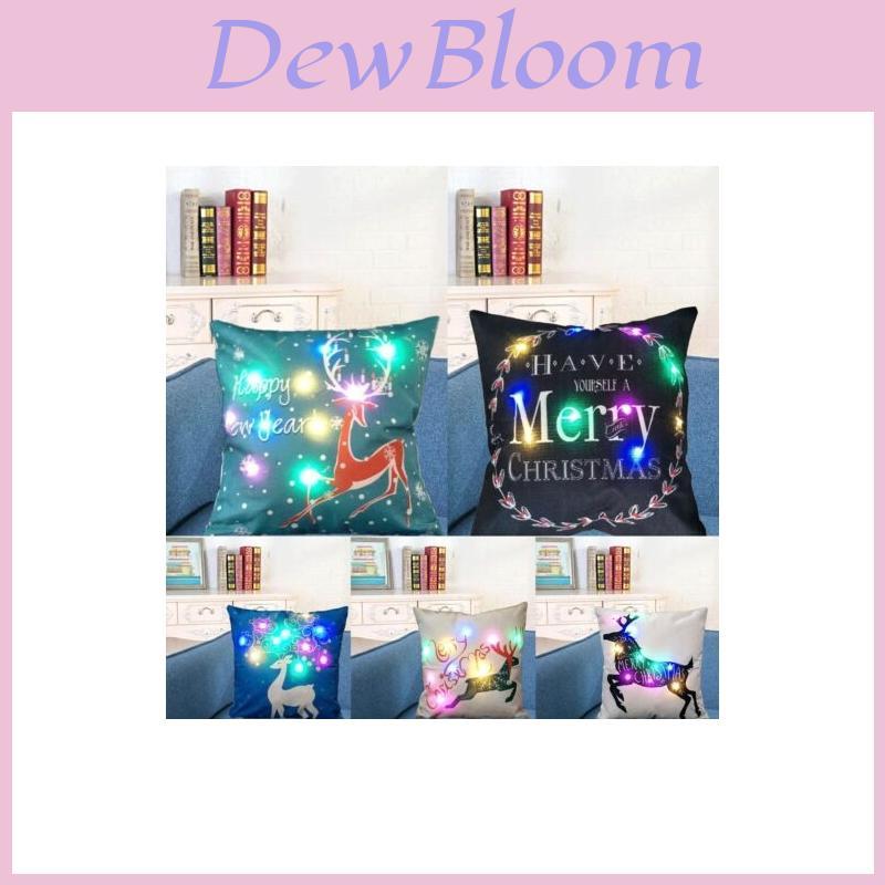 Premium Quality Christmas Led Light Cotton Linen Throw Pillow Case For Home Decor