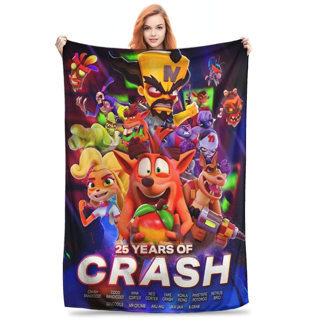 Superweiche Crashs Bandicoots Cartoon-Kuscheldecke Premium Flanell-Fleece Leichte Videospiel-Bettdecke Gemütliche Tagesdecke
