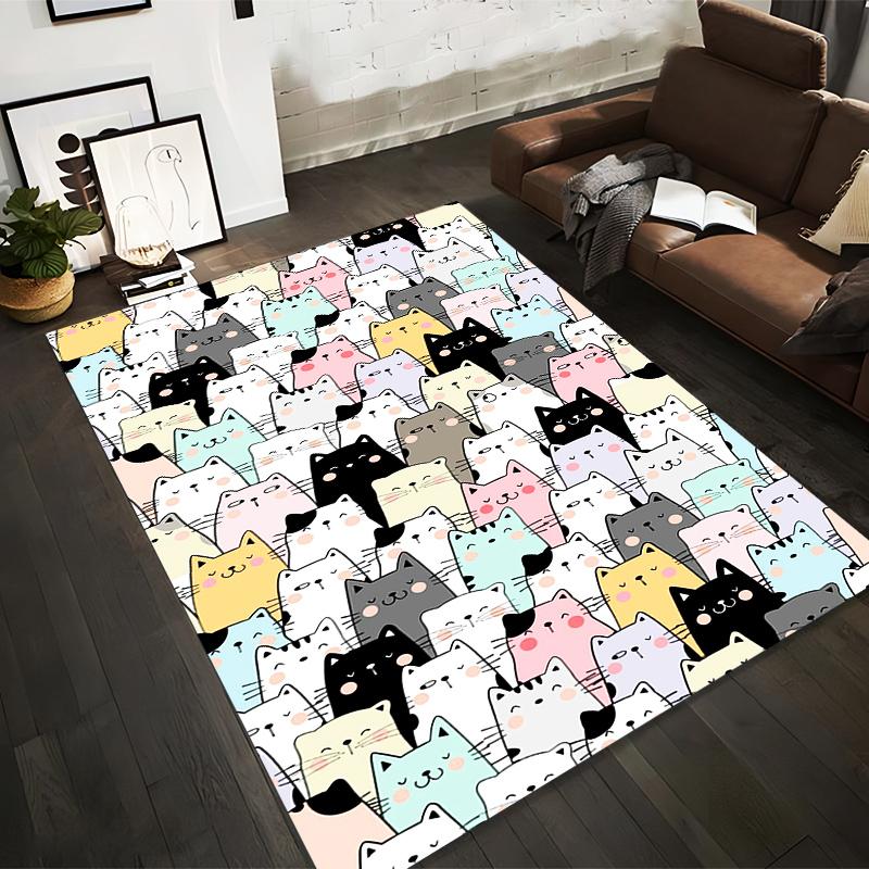 

Cute Cartoon Cat Pattern Carpet with Multicolored Playful Kitty Design for Home Decor Suitable for use as an anti-slip for room and bedroom sofas 40x60cm( 15x23in )