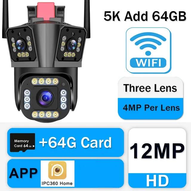 5K 12MP WiFi IP Outdoor 10X Zoom Three Lens Security Human Detection PTZ Video Surveillance Smart Home CCTV Camera