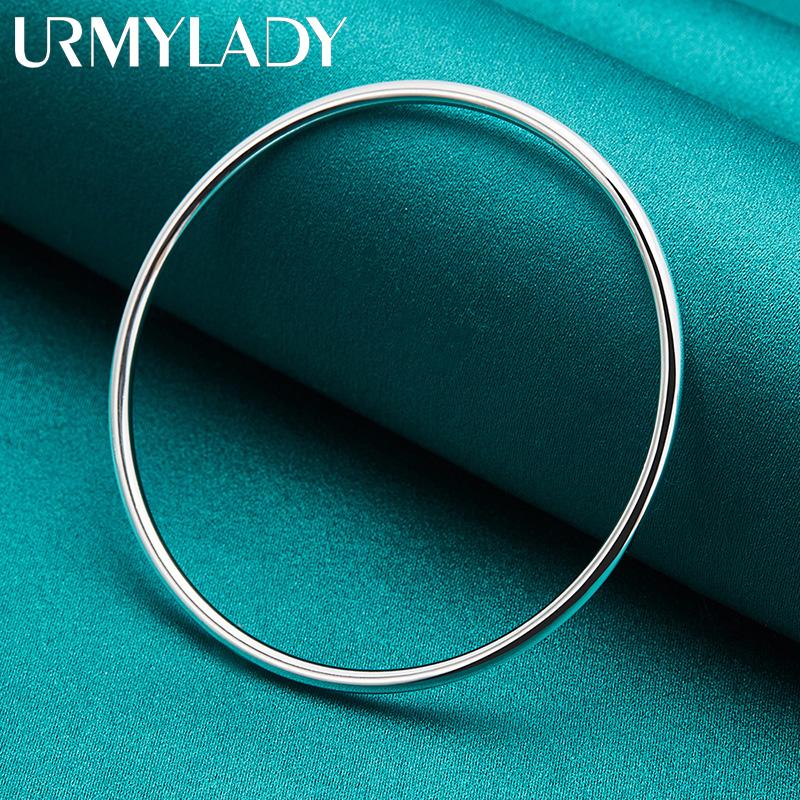 URMYLADY 925 Sterling Silver 1.5mm Smooth Bangles Bracelet For Women Fashion Charm Jewelry