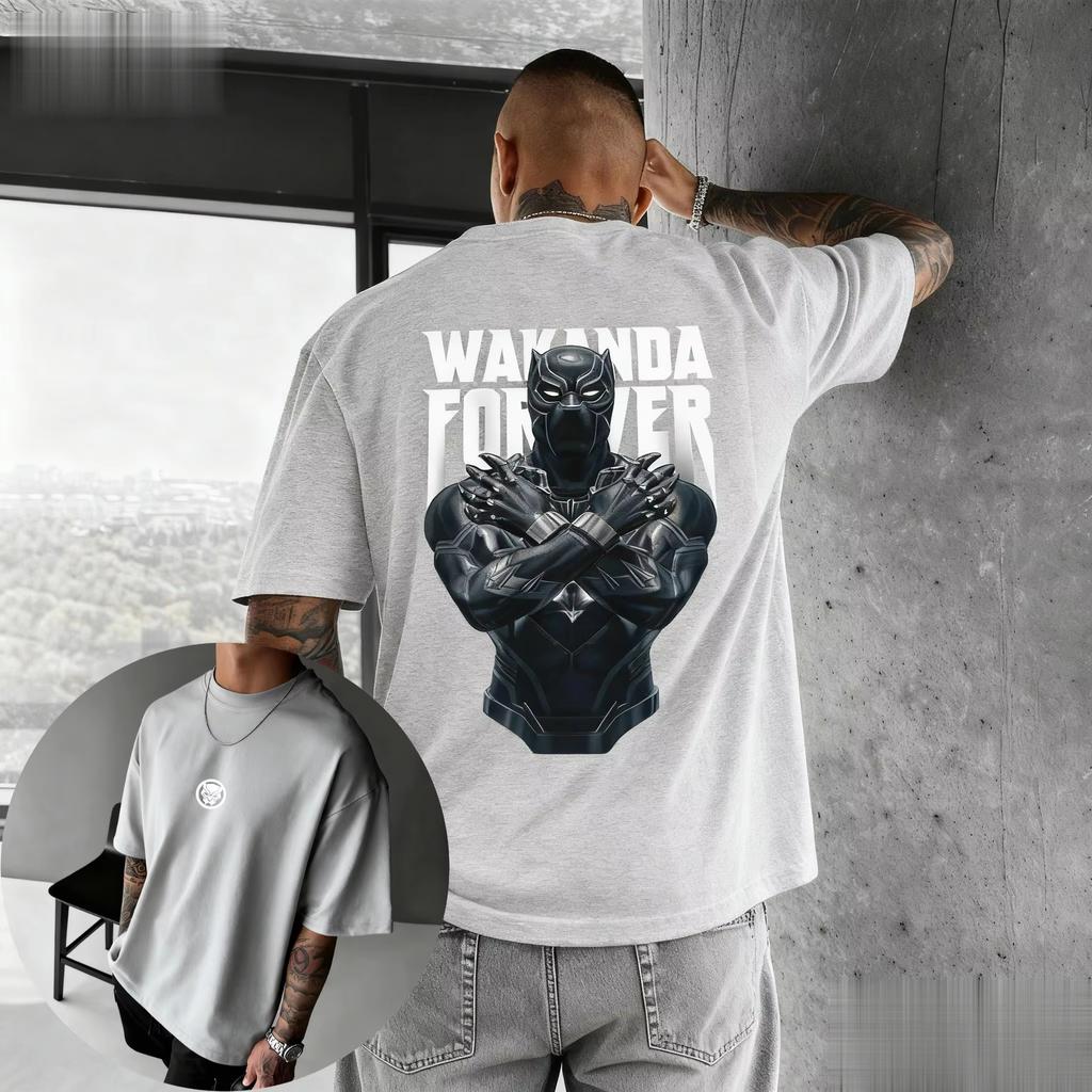 2026 The Mans Multicolor Tshirt with Black Panther Pattern and Striped Background Design Is A Surprising Casual Streetwear