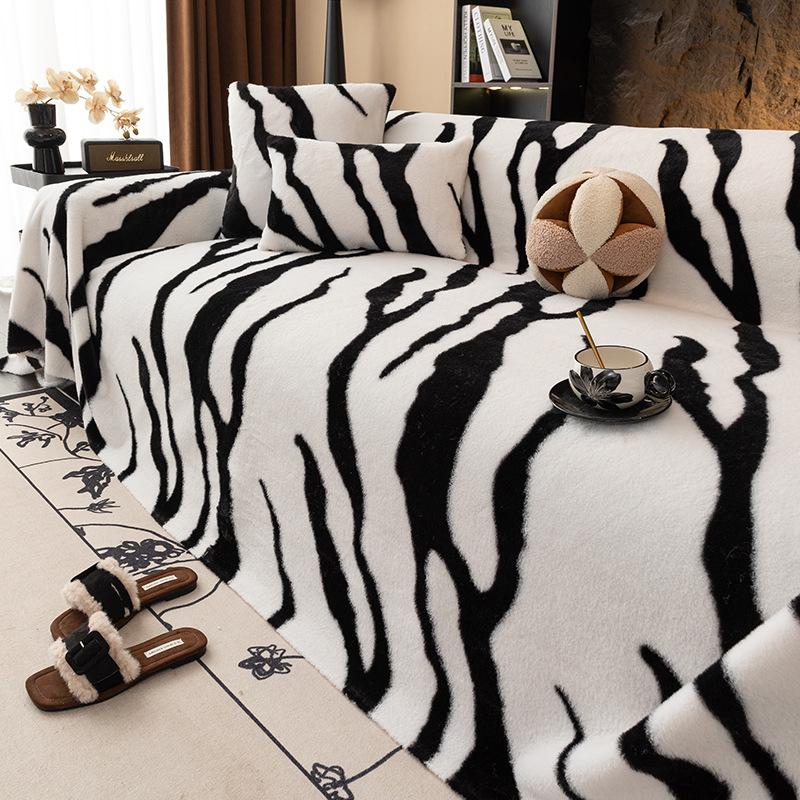 Faux Rabbit Velvet Zebra Patterned Sofa Towel Plush Warm Couch Slipcover For Autumn Winter Comfort Knee Blanket For Office Home
