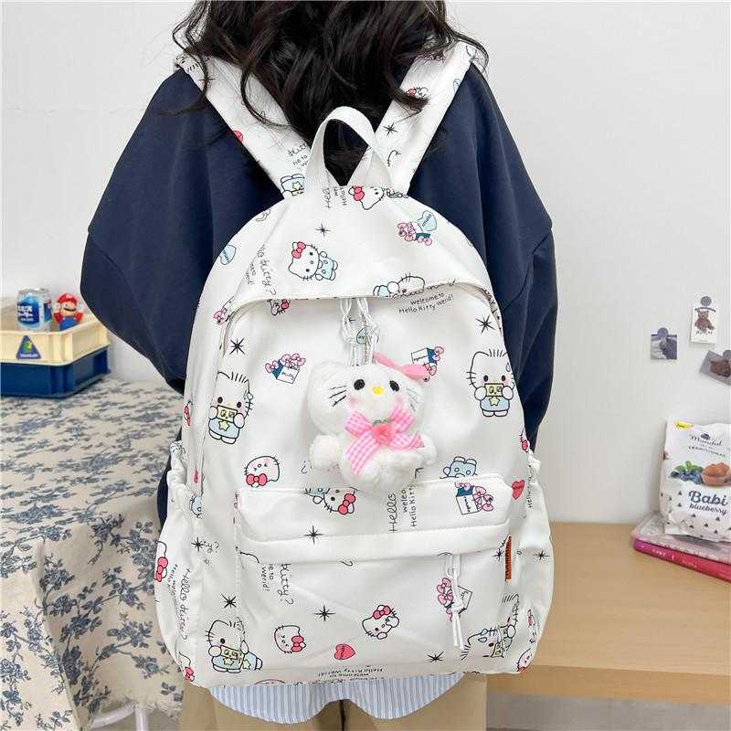 Cute Cartoon Sanrio Hello Kitty Backpack Large Capacity Student Schoolbag  Delicate Personality Trendy Girly Kt Bag Gifts