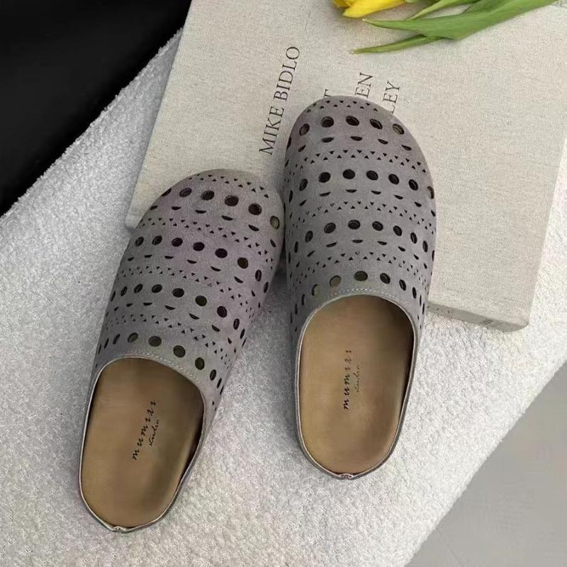 Thick-soled Bag Head Slippers for Women To Wear New Fashionable Hollowed-out Beef Suede Lazy One-pedal Sandals