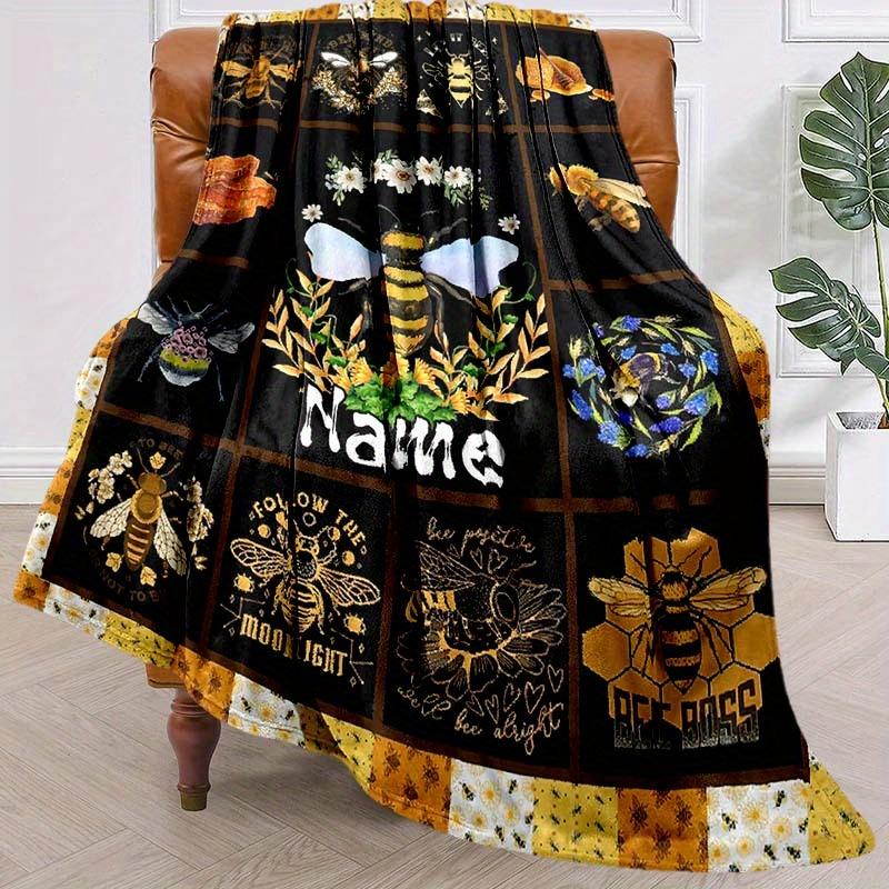 Bee Customize Your Name Blanket Warm Comfortable Soft Blanket For Chair Office Sofa Bed Sofa Office Camping Suitable For Gifting Relatives And Friends