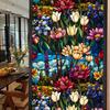Colorful Retro Floral & Bird Static Cling Window Film - No Glue, Removable
