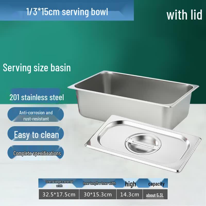 FATTBAO 201 Stainless Steel Rectangular Food Pan with Lid