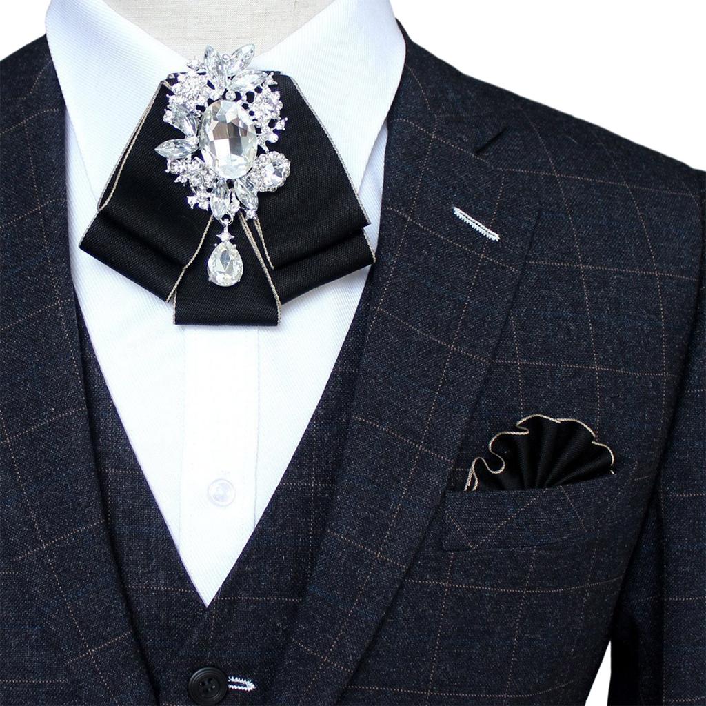 Womens Pre-tied Bowknot Beads Bow Tie Elegant Ribbon Brooch for Shirt Collar Clothes Pre-Tied Neck Tie