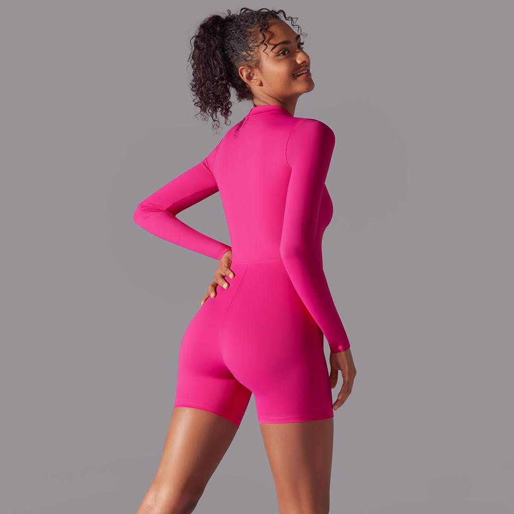 Tuta Sportiva da Yoga a Manica Lunga con Zip per Donna, Tuta da Palestra Push Up, Abbigliamento per Allenamento Fitness Sportivo, Body Elasticizzato, Set Yoga