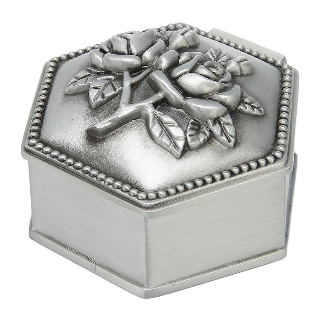 Металева скринька для прикрас у формі троянди Скринька для дрібничок зі сплаву цинку Вінтажна шестикутна скринька для зберігання ювелірних виробів для кілець