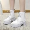 Autumn Winter New Soft Leather Ankle Boots Ladies Shoes Platform Lace Up Chelsea Black White Short Botas Thick Heeled Botines