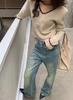 French Retro V-Neck Color Block Ribbed Knit Sweater for Women - Autumn Winter Trendy Slim Fit Pullover