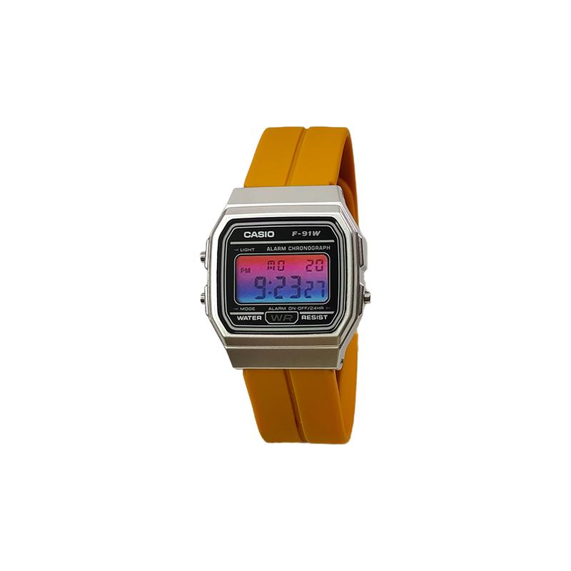 CASIO Customized watch modified series various colored mirrors silver resin case classic retro small F-91WM-7A-TuYanSeBiaoDaiHongLanJianBianBiaoJing