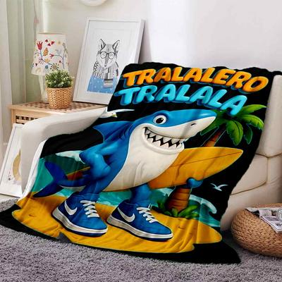 1pc Shark Surfboard Throw Blanket Soft Flannel, Cozy All Season Polyester Perfect for Home, Office