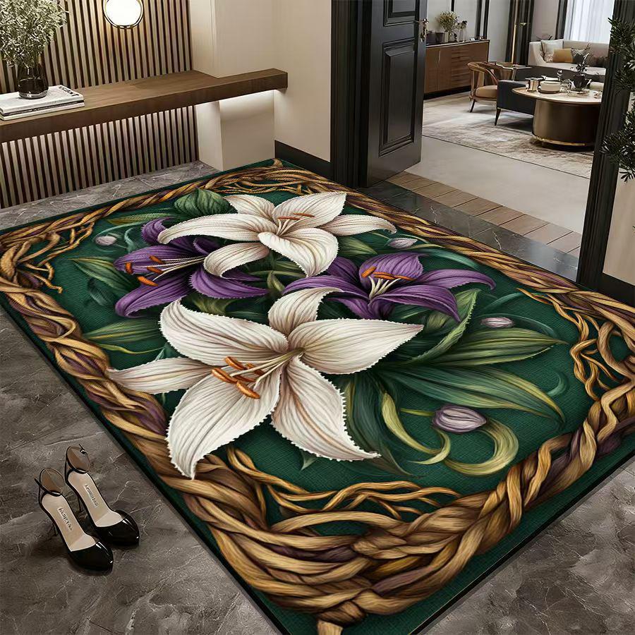 Retro Floral Non-Slip Absorbent Foyer Doormat - Cuttable Diatomaceous Earth Mud Scraper