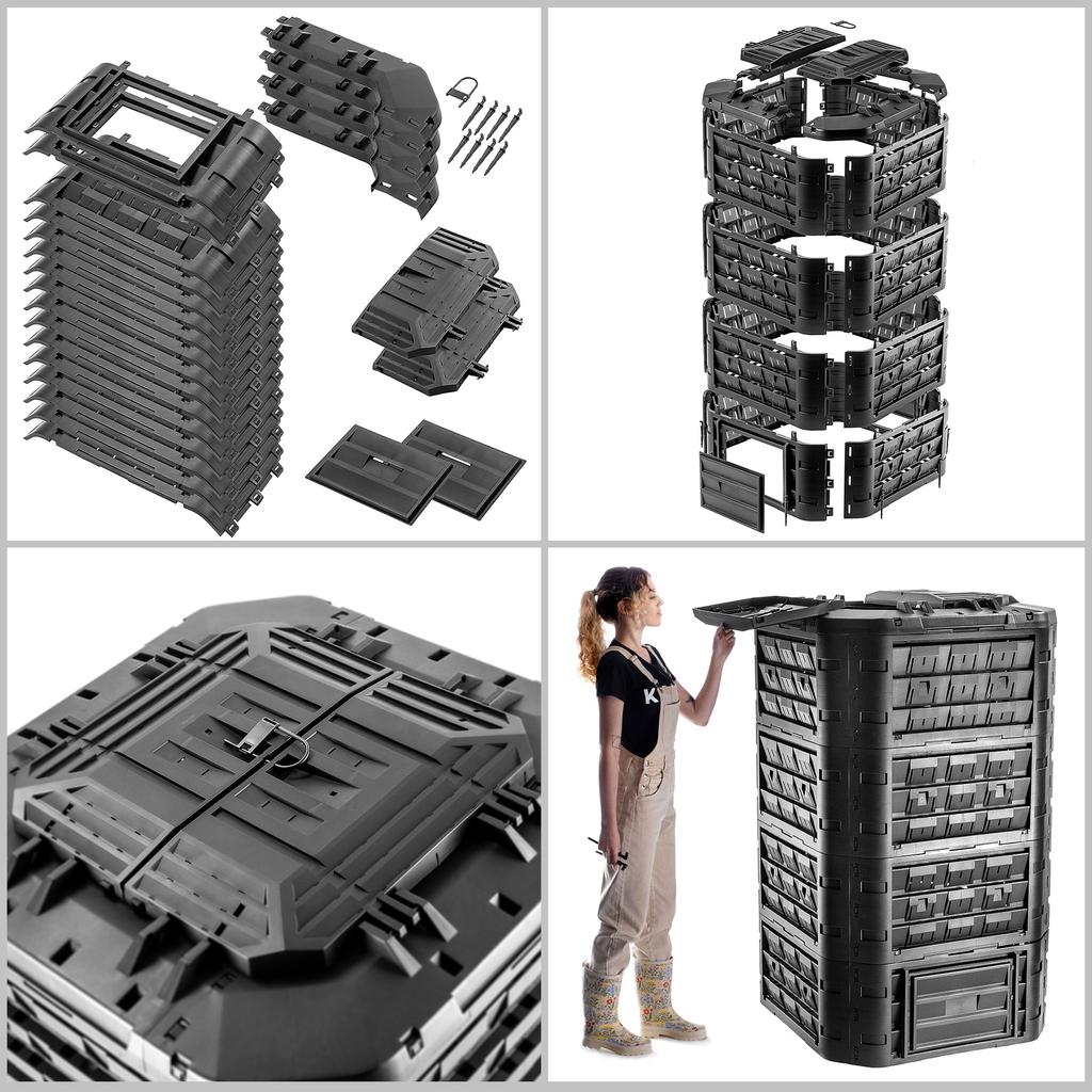 KADAX Composter Black Garden Modular Frost-Resistant Fertilizer Tank 1250L