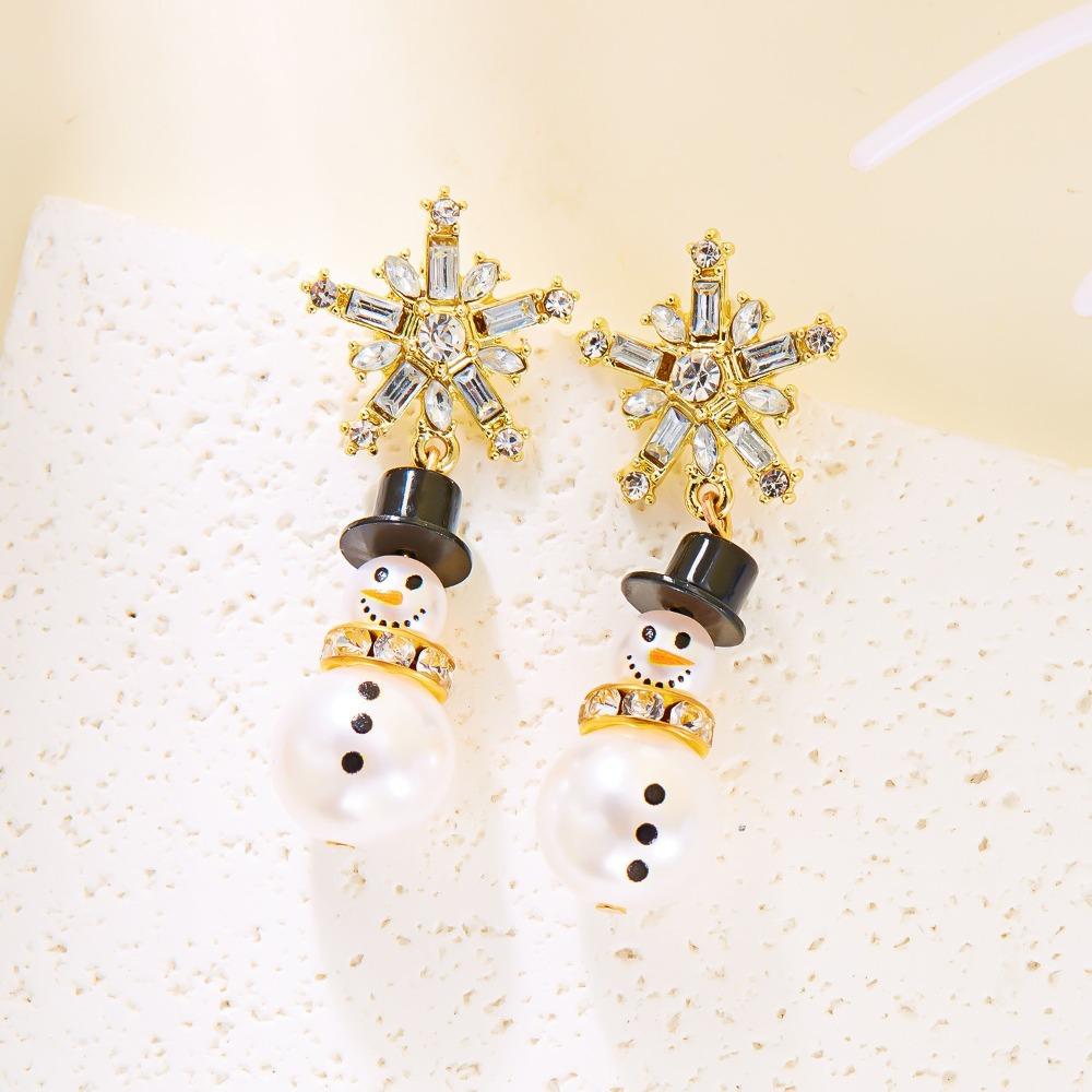 Snowflake Snowman Earrings Pearl Xmas Dangle Earrings Exquisite Christmas Earrings  Women