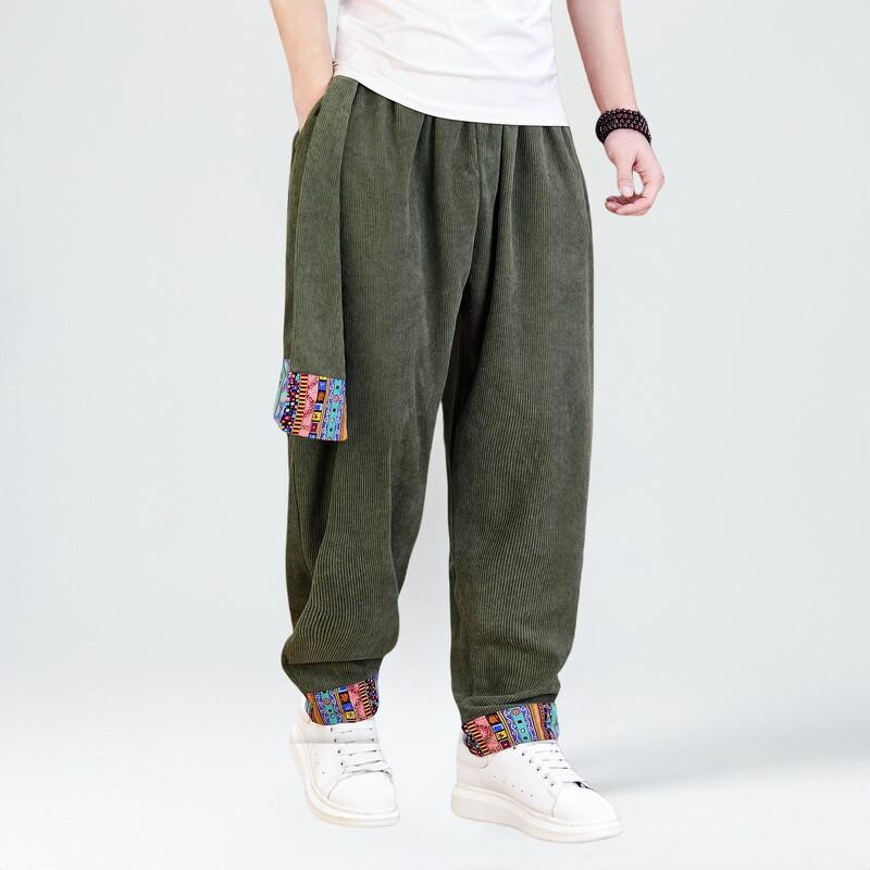 Spring New Chinese Style Men's Casual Pants Corduroy Trousers New Chinese Style Bloomers Harem Carrot Pants