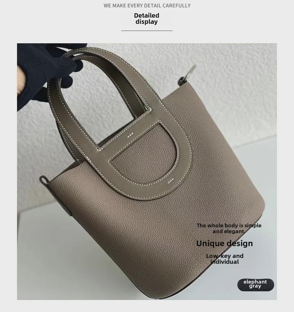 2023 Women's Large Capacity Pig Nose Bucket Bag, First Layer Cowhide, Commuter Style