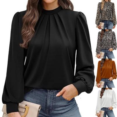 Langarmshirts für Damen Mock-Neck-Tops Blusen mit Faltenfront Festlich-Freizeit Herbstkleidung 2026 Mode