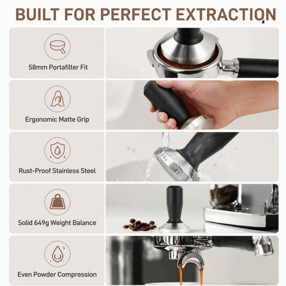 Ergonomic Handle Coffee Press Tamper 58mm Diameter Coffee Pressing Tool Home Barista Use