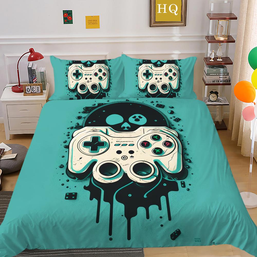Conjunto de capa de edredom estampado para console de jogos, roupas de cama para casa, design em tamanho completo, capa de cama infantil de alta qualidade
