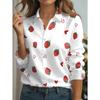 Women's Long-sleeved Shirt, Cute Strawberry Love Print, Polyester Fabric