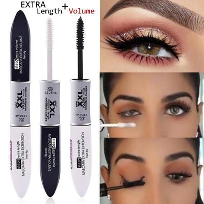 Mascara noir 2 en 1 en fibre de soie imperméable volume double effet recourbant longue durée
