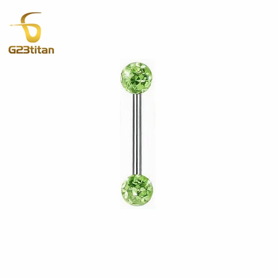 Waterproof Crystal Resin Ball Tongue Rings Nipple Barbell Ear Cartilage Earring 14G 1.6mm 12-22mm Titanium Piercing Body Jewelry