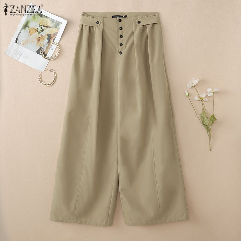 ZANZEA Women Daily Casual Solid Color Loose Long Pants