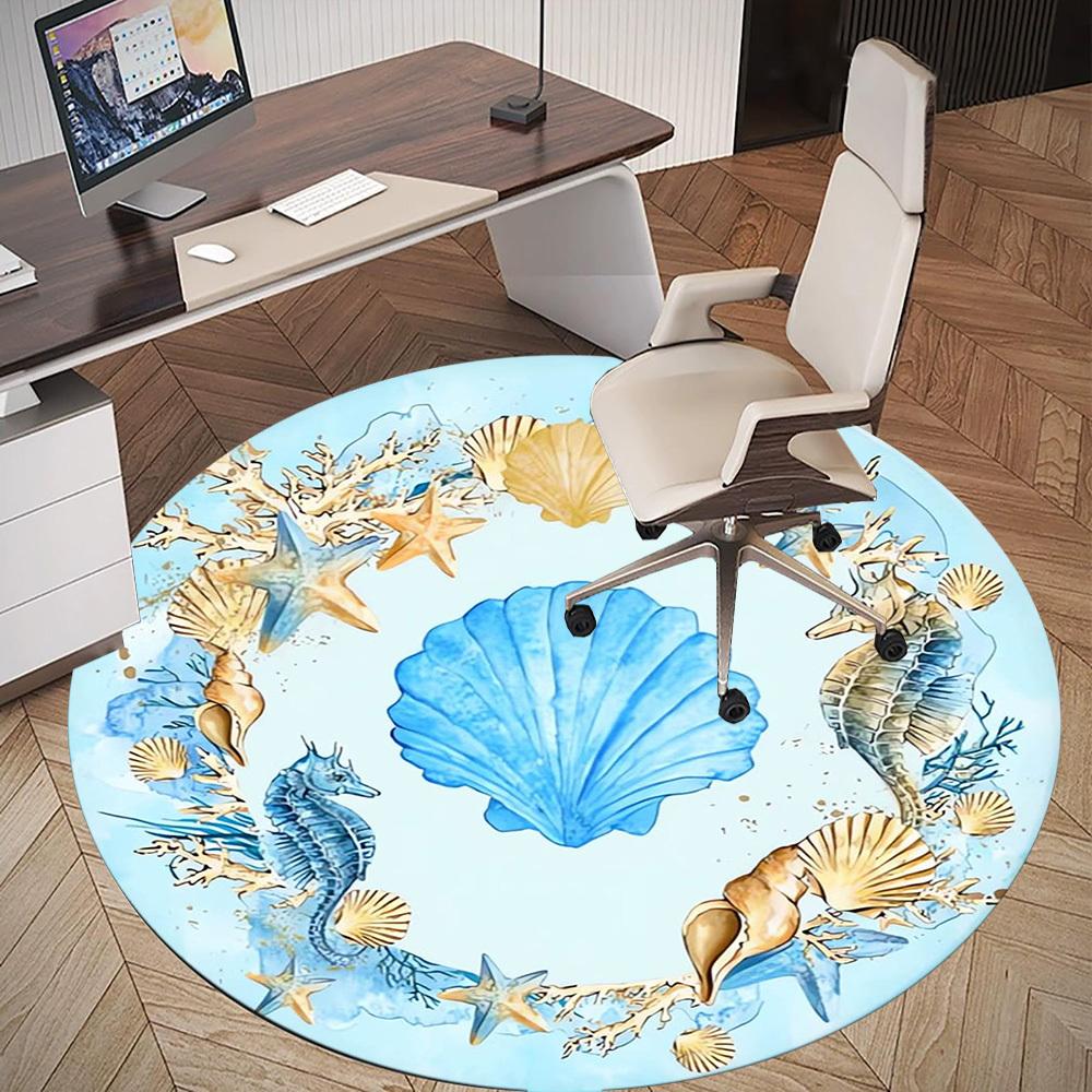 1pc Seashells, Oceanic Round Chair mat Area Rug - Non-Slip, Floor Mat for Office, Bedroom, home decor Christmas Gift p0811070