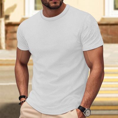 Mens Casual Solid Color Waffle Knit Short Sleeve T Shirt
