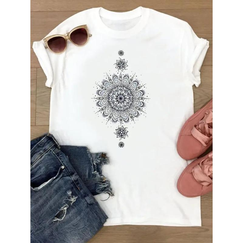 Tshirts Womens Flower Trend Cute Short Sleeve Summer Female Graphic Tee Clothes Watercolor Print TClothing Ladies So Fashion