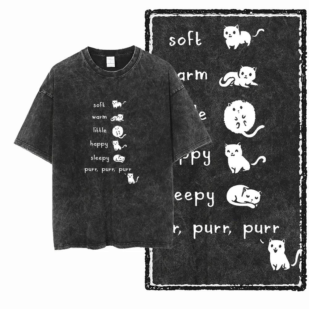 Vintage Clothes Cat Printed Cotton Acid Washed Exclusive Graphic Unisex T Shirt Cool Streetwear Unisex Tshirts Big Size Tee for Unisex S