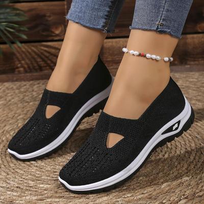 Baskets Respirantes pour Femmes avec Semelle en PVC Amortie - Chaussures de Marche Tricotées à Enfiler Basses Adaptées pour l'Intérieur/Extérieur, Chaussures pour Femmes