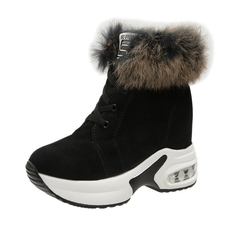 

Модная новая модель ботильонов для женщин Теплые плюшевые зимние сапоги из замши на шнуровке с внутренней платформой 5+3 см Хлопковая обувь Botas Mujer 40 чёрный