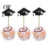 Steife Holzspieß-Topper 6 Stück Abschlusskuchen-Topper, Mini-Abschlusskappen-Cupcake Schwarz Fototauglich Dekoration Glitzer Essen Vorspeisenspieße für die Klasse von
