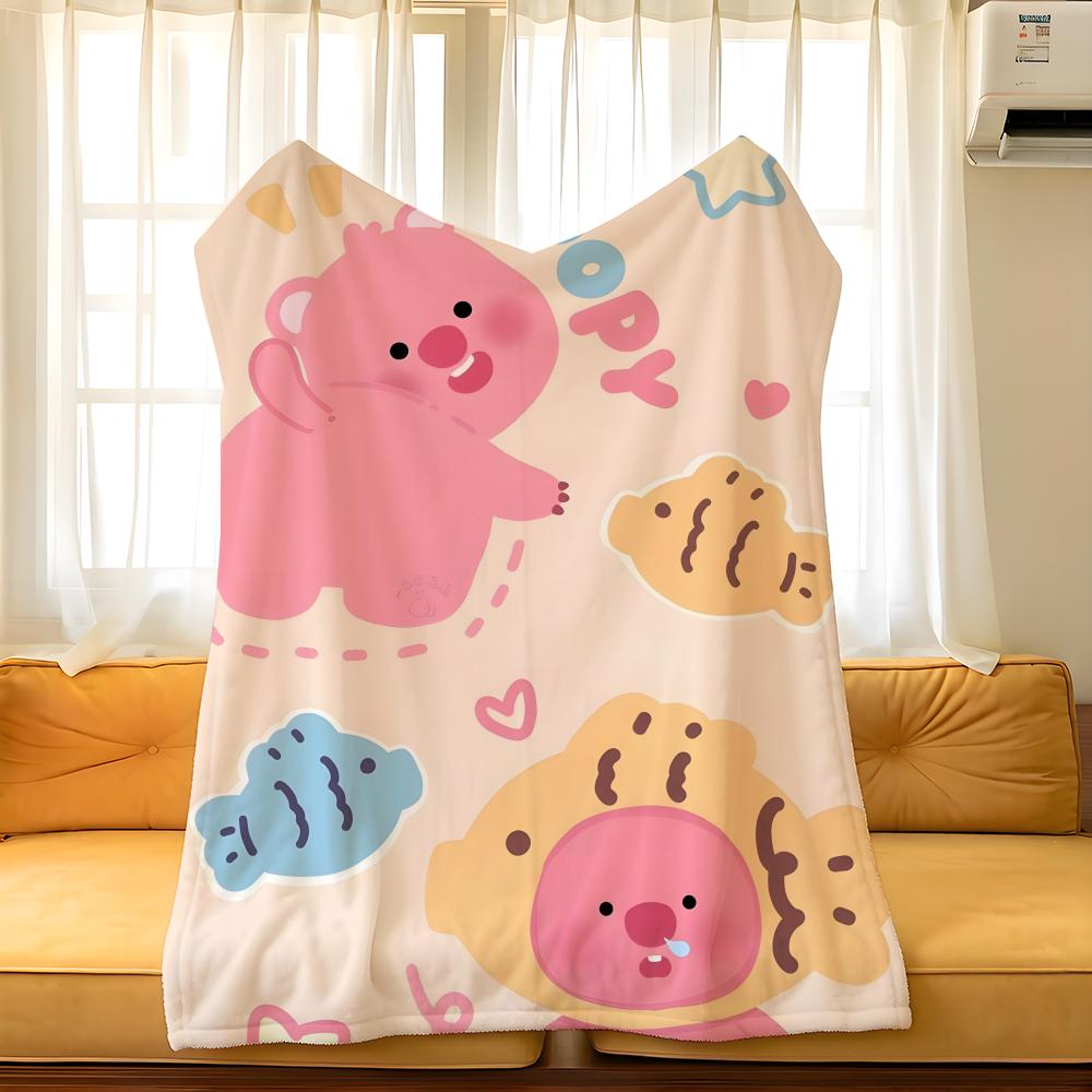 Cartoon L-Loopy Throw Flannel Cozy Print Blanket, Portable, Durable Machine Washable Cute Cool