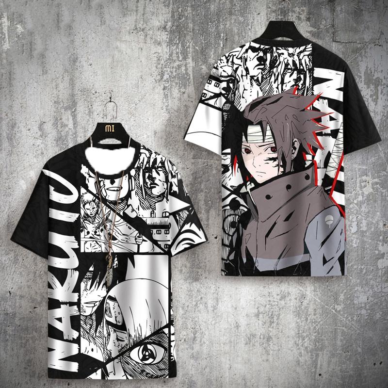 

Футболка с коротким рукавом с принтом Наруто и Саске на японском языке для мужчин и женщин, спортивная и повседневная футболка, нейтральная футболка, быстросохнущая M