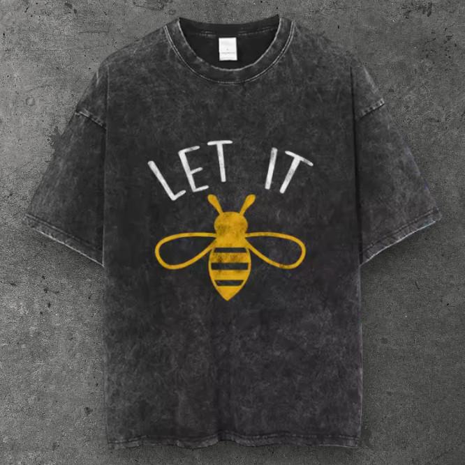 Unisex Let It Bee Oversized T Shirt Acid Washed Black Retro Aesthetic S-3XL S разноцветный
