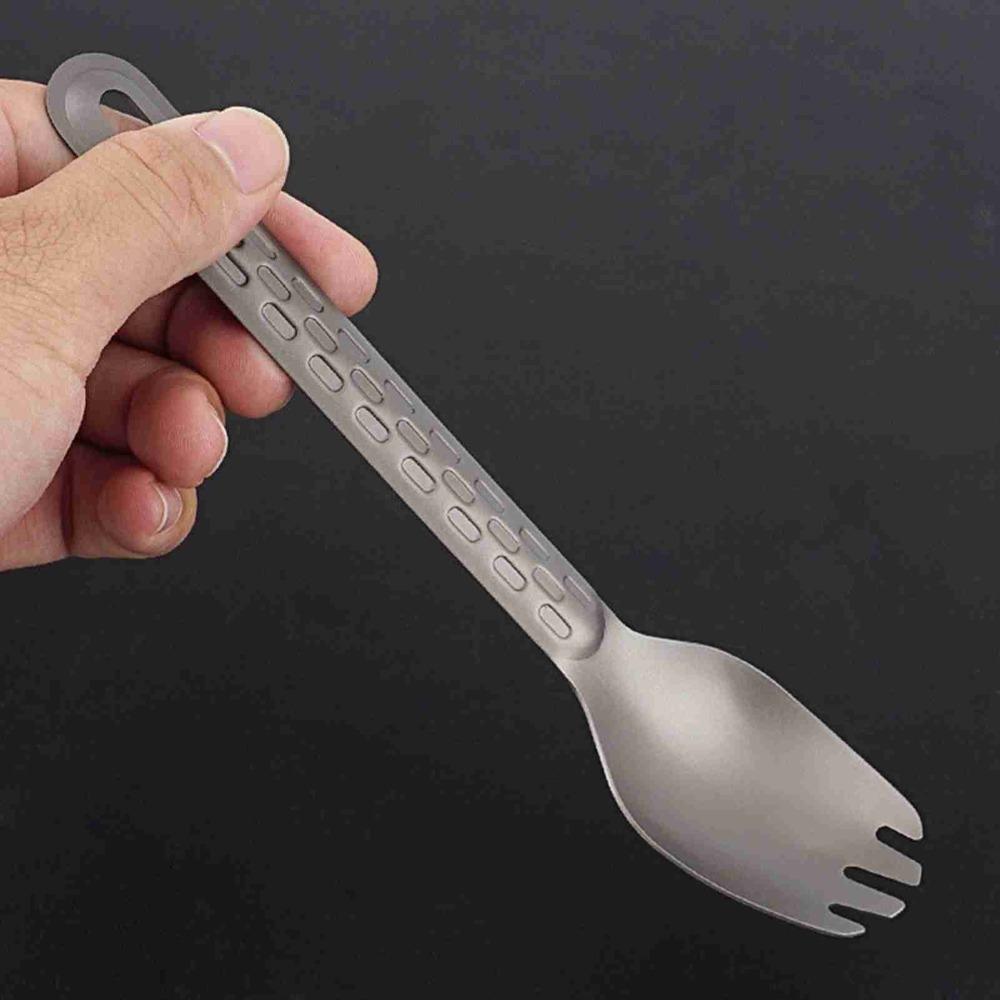 Pure Titanium Portable Eating Utensil Non-Slip Handle Lightweight Dinner Spork  Hiking