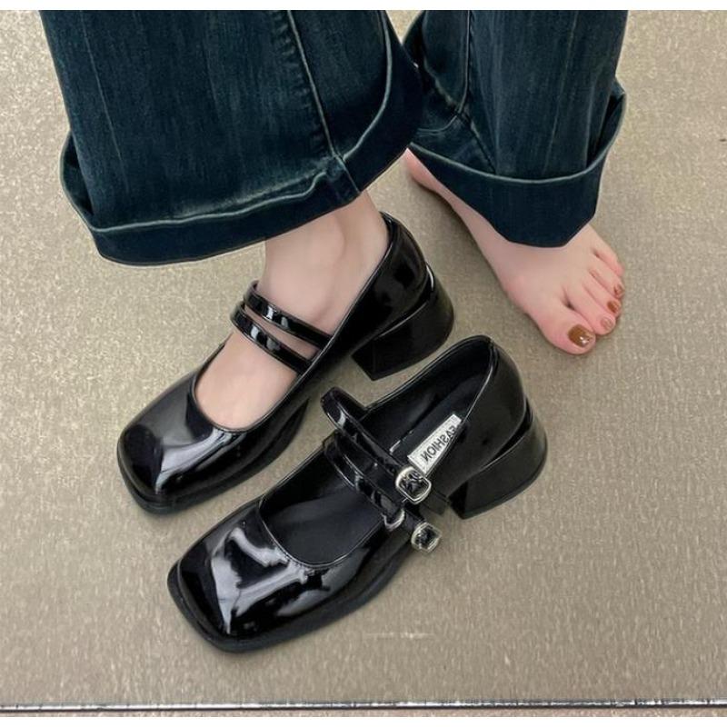 Fashion Spring Autumn Patent Leather Women Mary Jane Shoes Fashion Shallow Square Toe Pumps Casual Dress Chunky Middle Heel Women Shoes