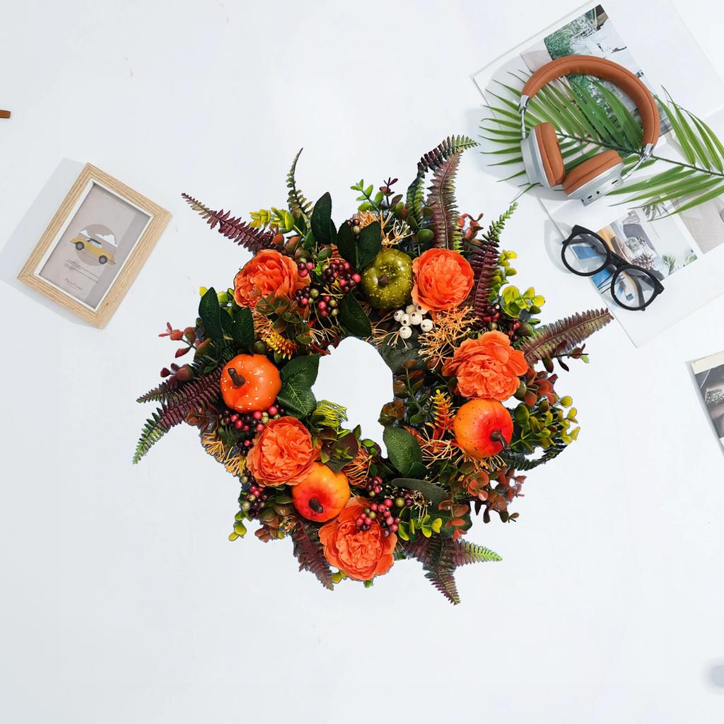 Artificial Fall GarlandsPeony Pumpkin Maple Leaf WreathsAutumn WreathsThanksgiving Christmas Halloween Front Door Wall Decorations