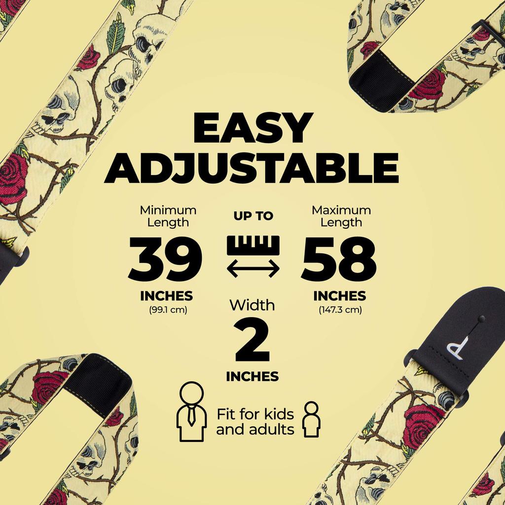 P Leathers Jacquard Guitar Strap Perri's Ltd. TWS-6538 Skull/Rose