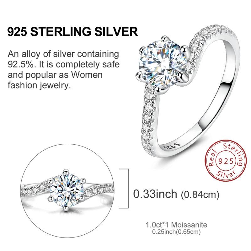 Moissanite Rings 100 Copper Luxury Round Moissanite Ring for Women Engagement Wedding Birthday Party Jewellery Gift