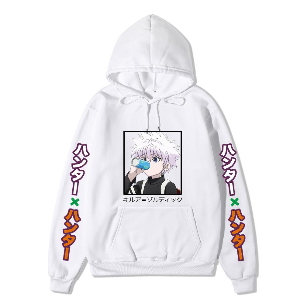 Hunter X Hunter Killua Anime Hoodie Vertical Japanese Letter Print Casual Long Sleeve Pullover Sweatshirt