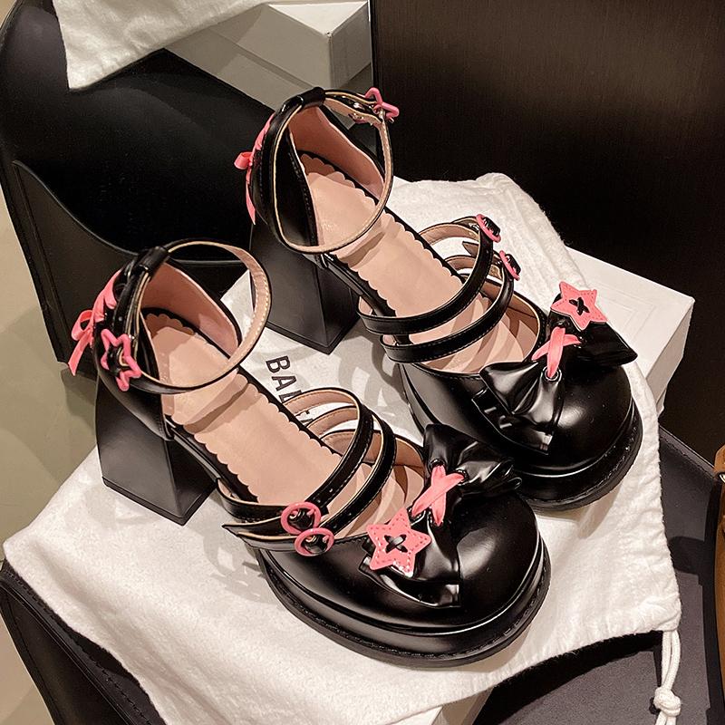 Fashion Designer Summer Bow Women High Heels Shoes Sexy Lolita Chunky Sandals New 2025 Fashion Platform Marie Janes Shoes Woman Pumps