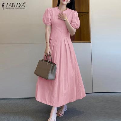 Women Casual Round Neck Summer Short Sleeve Long Dress